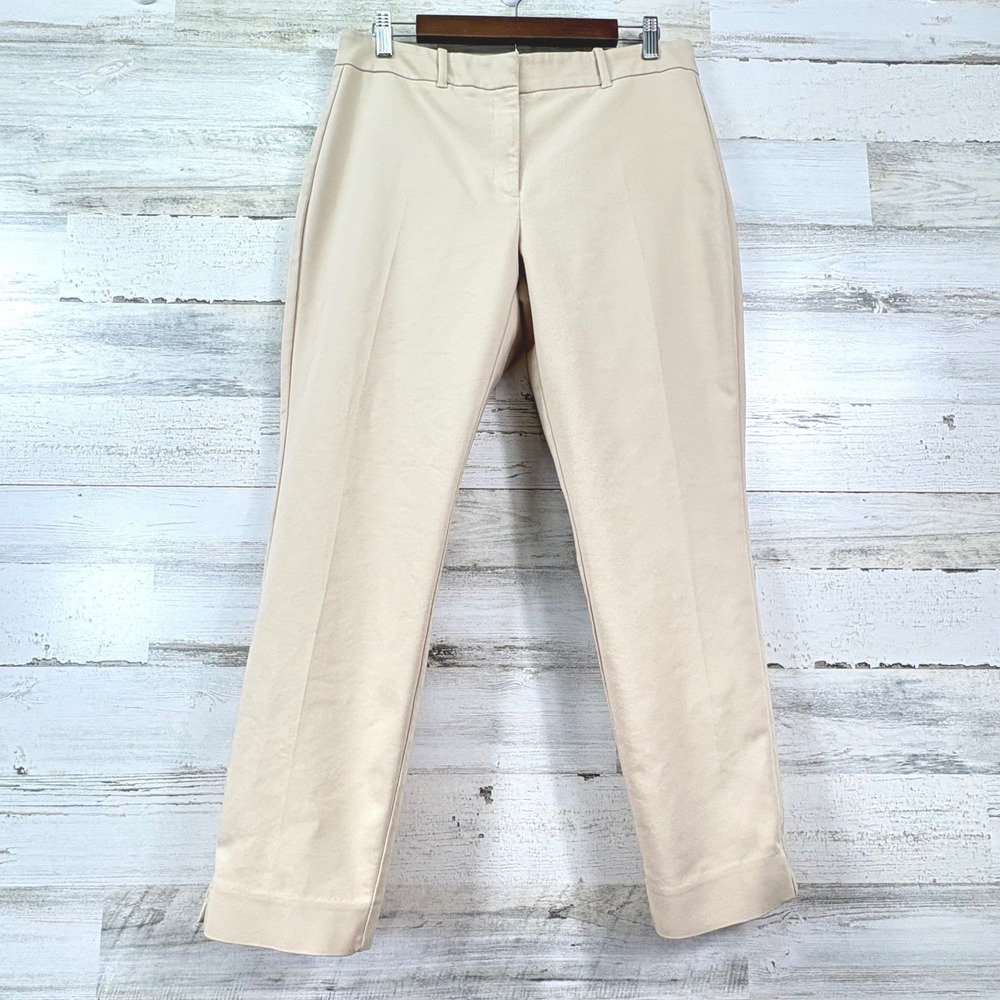 WHBM Slim Ankle Pants Womens 10 Beige Stretch Cotton Slit Hem Corpcore Chic
